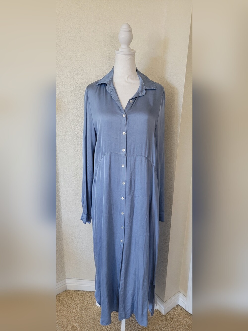 Meo Meli, Light Blue Button-Down Maxi Shirt Dress, Size Large, Made In Italy